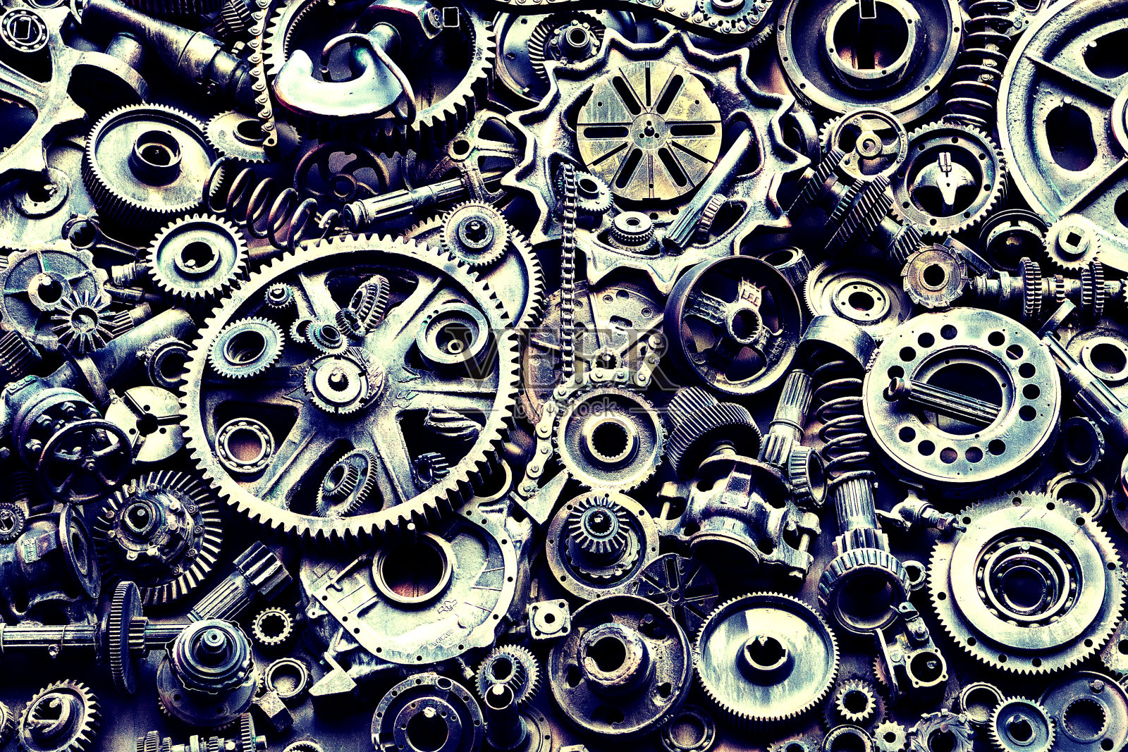 蒸汽朋克的紋理,背景與機(jī)械零件,齒輪,蒸汽朋克齒輪,堆汽車(chē)零件,舊生銹的鐵鏈,彈簧,車(chē)輪,接近照片攝影